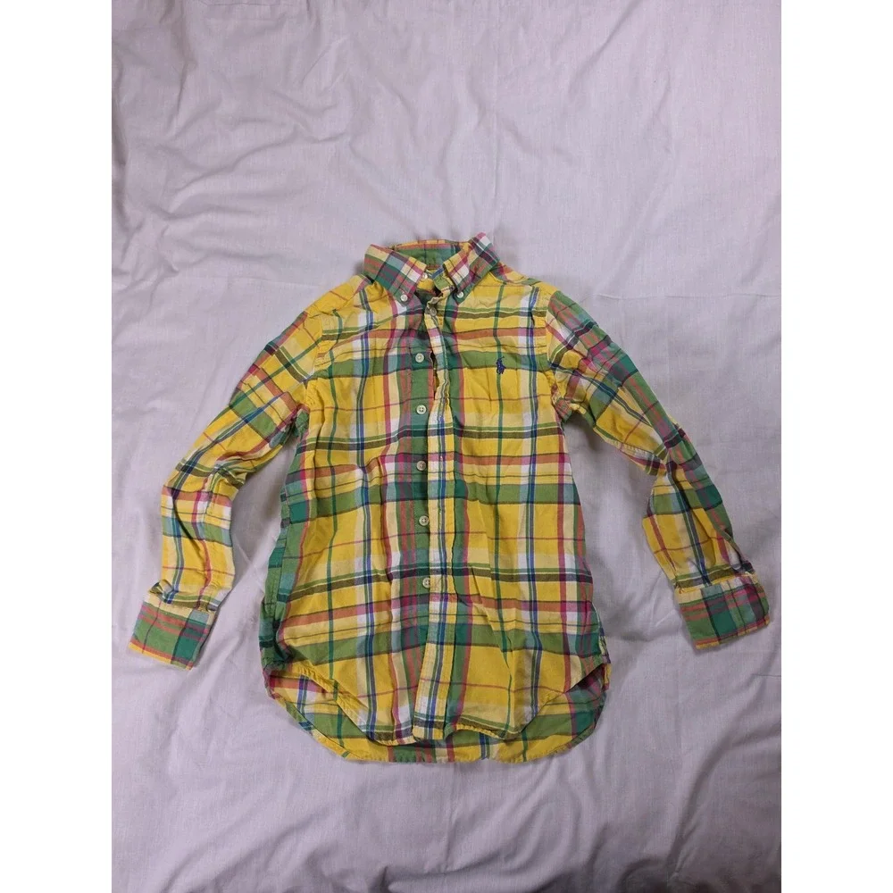 Ralph Lauren Shirt Boys 8 Multicolor Plaid Long Sleeve Button Up Casual Spring